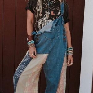 Three Bird Nest Magnolia Patchwork Overalls - Medium - NWT